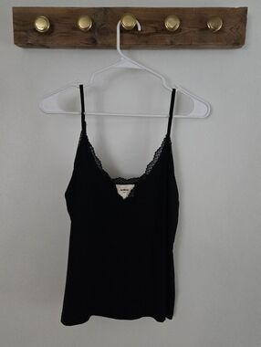 Black Lace Trim Camisole Tank Top-France